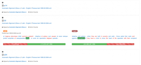 A screenshot of the Ugarit website showing passages aligned with "verba"
