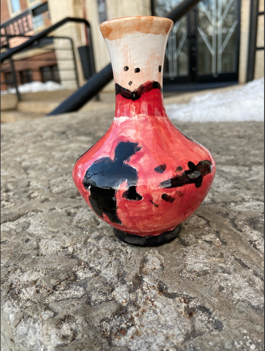 Figure 2: A student’s finished vase during the “Classics at the U School” programming at the University of Alberta. Photo by Michaela Mann.