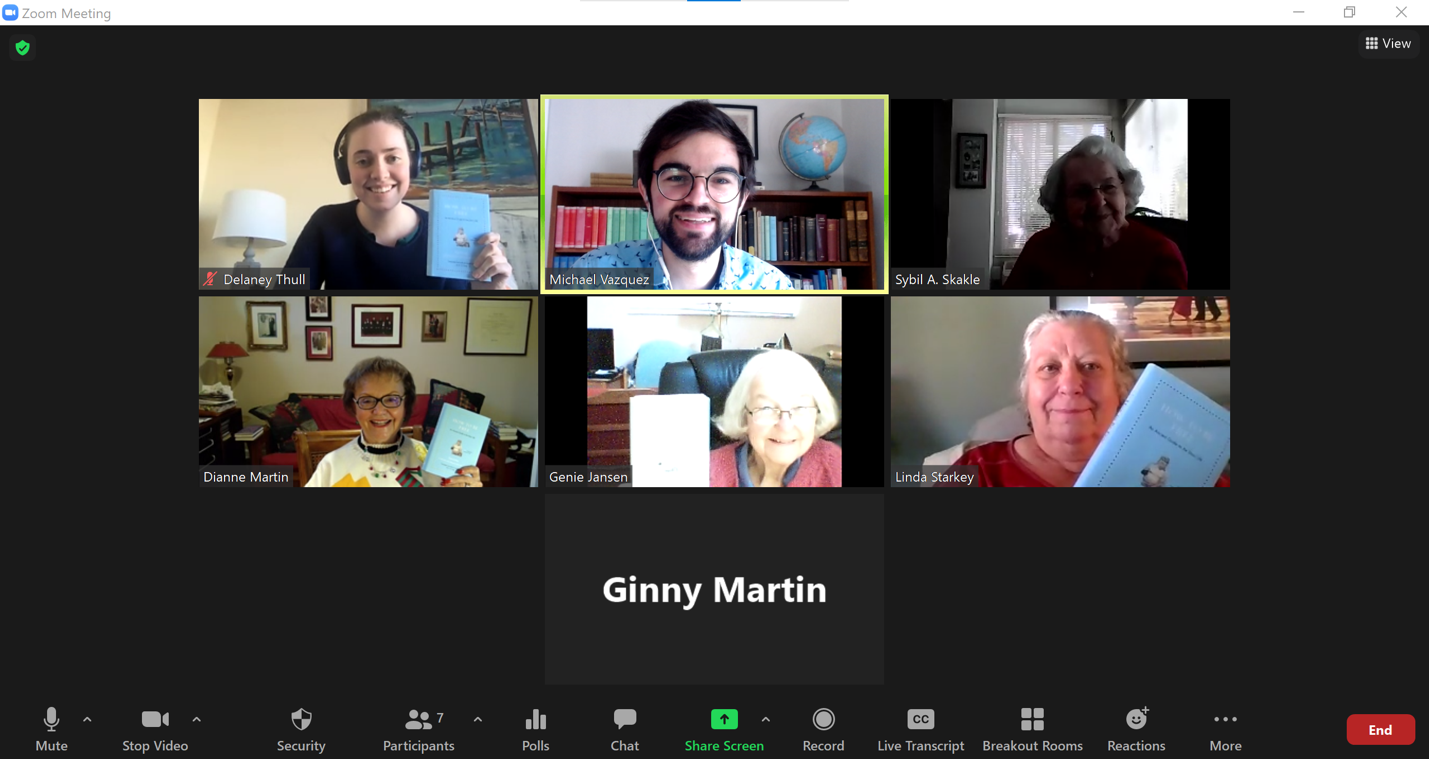 Figure 2. Ancient Wisdom participants with Michael Vazquez and Delaney Thull during one of their Zoom meetings. Photo by Michael Vazquez.